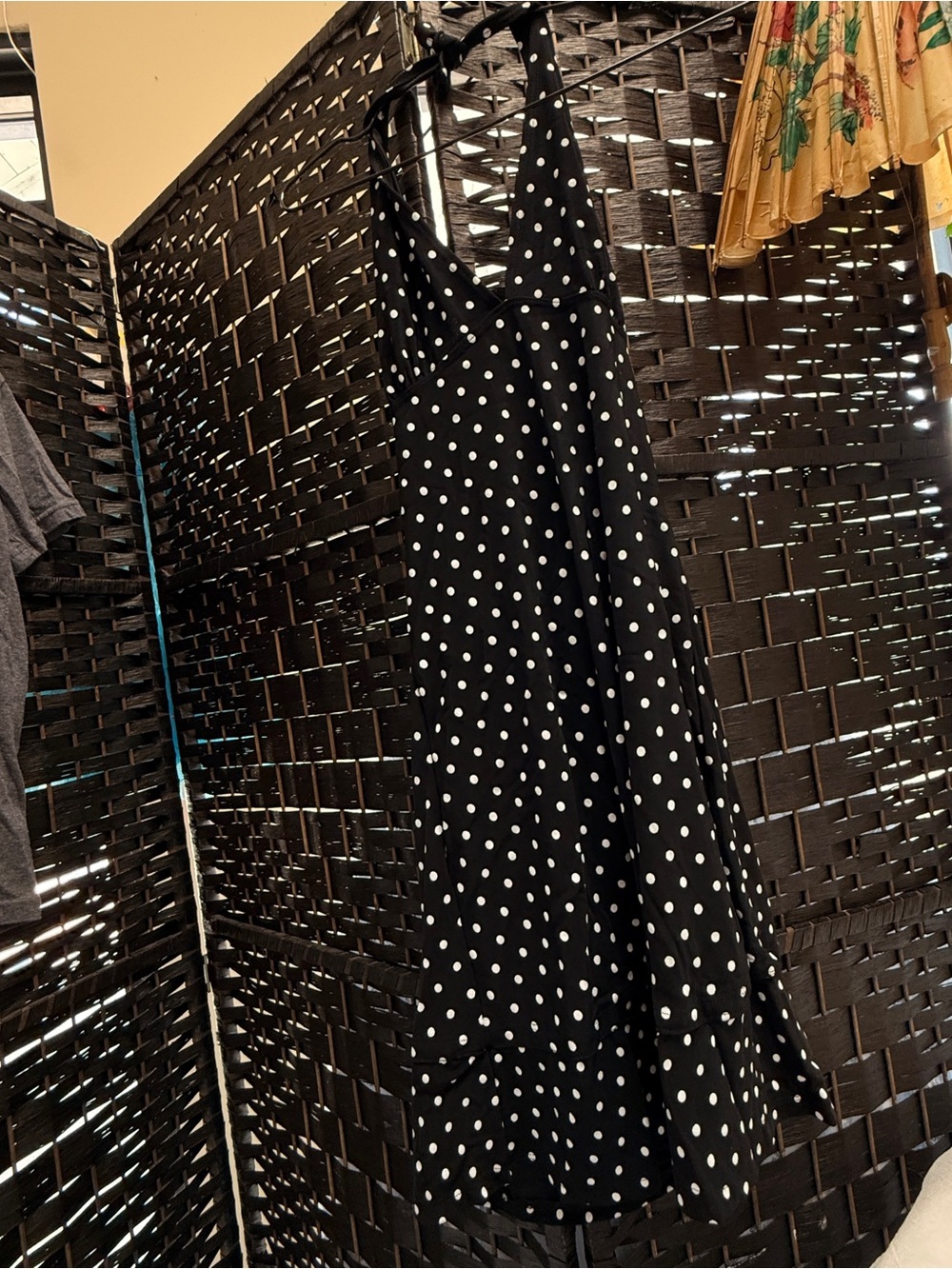 Indie Sleaze Black & White Polka Dot Halter Dress flowing fabric Garden Party 😎